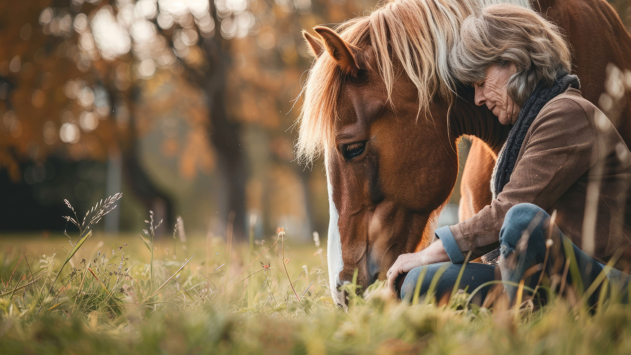 Woman grieving the anticipated death of her pet horse